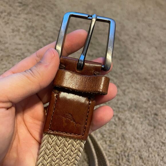Tommy Bahama Jack Stretch Webbed Belt in Khaki size L/XL Leather - Picture 2 of 7